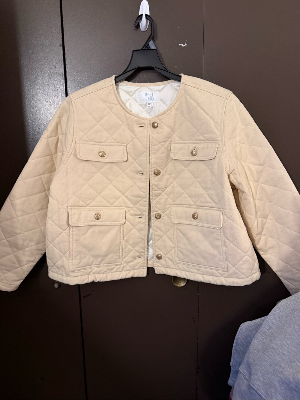 Time and Tru Cream Quilted Jean Jacket